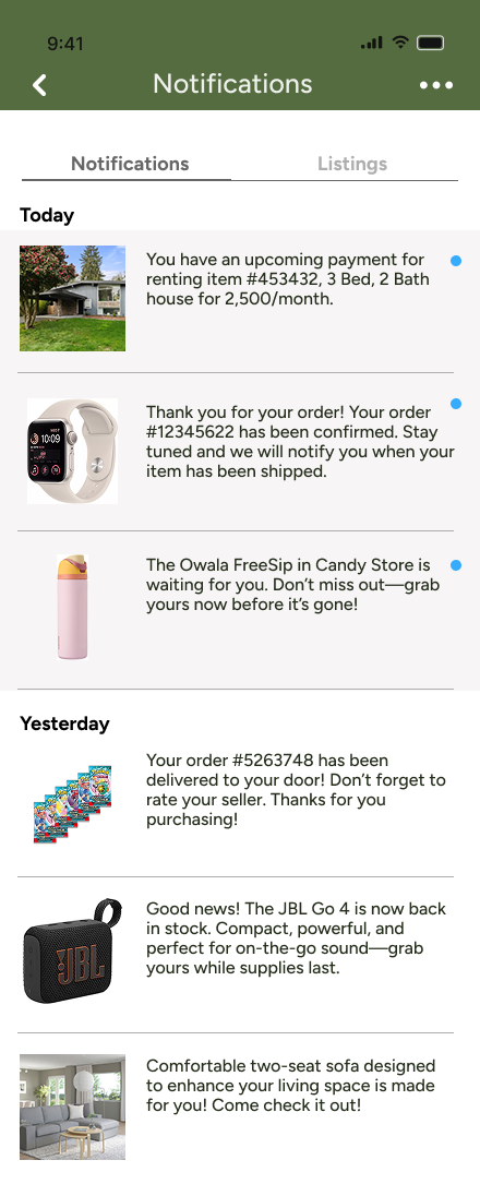 Notifications wireframe